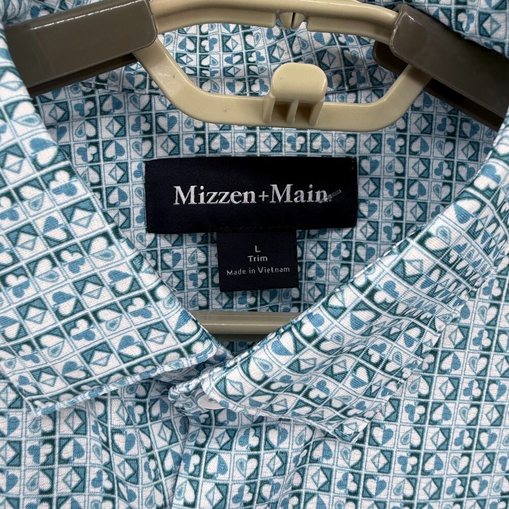 Mizzen Main Halyard Dress Shirt Mens L Trim Cyan Cards No Tuck Printed Stretch - Picture 4 of 5
